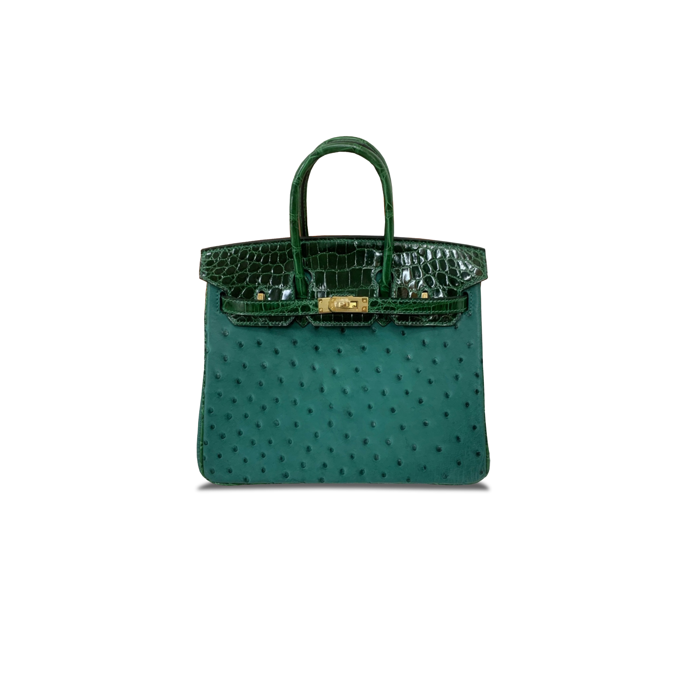 H**mes master birkin 25 ostrich leather and crocodile leather velvet green gold buckle h041944ck8k (25*20*13cm)